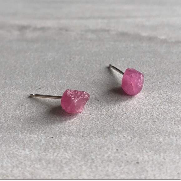 Raw Fuchsia Tourmaline Crystal Stud Earrings - Picture 6 of 10